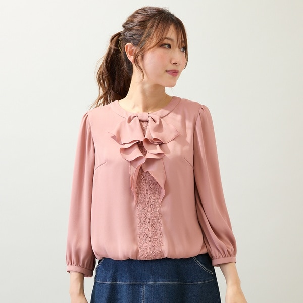 ローズティアラ（Rose Tiara）/【手洗いOK】リボンモチーフバルーンヘムブラウス