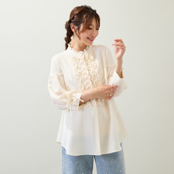 ローズティアラ（Rose Tiara）/【接触冷感/イージーケア/手洗いOK】フリルブラウス