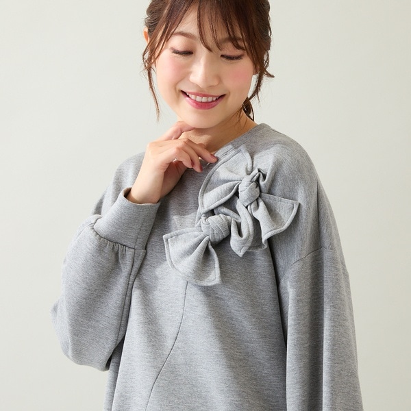 ローズティアラ（Rose Tiara）/リボンコクーンカットソー/ Gray