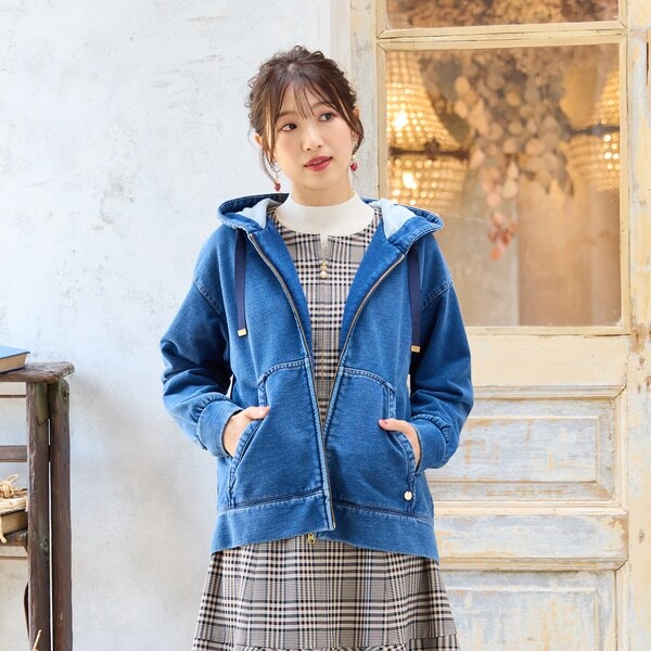 ローズティアラ（Rose Tiara）/デニムライクジップアップパーカー