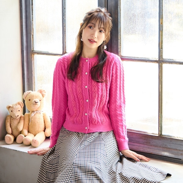 ローズティアラ（Rose Tiara）/レース×ケーブル編みニットカーディガン