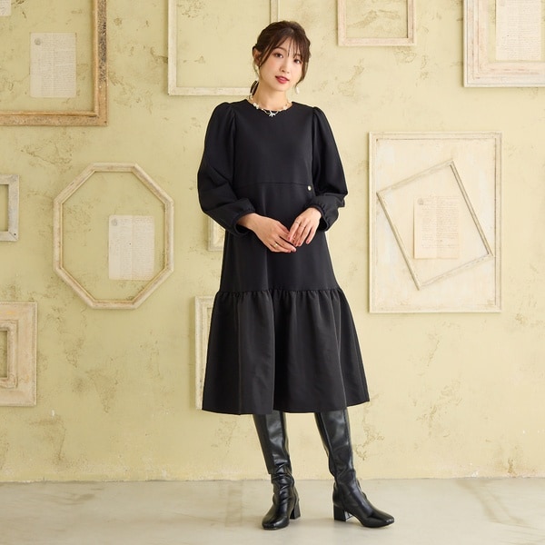 ローズティアラ（Rose Tiara）/【吸湿発熱/保温性】異素材切替ティアードワンピース