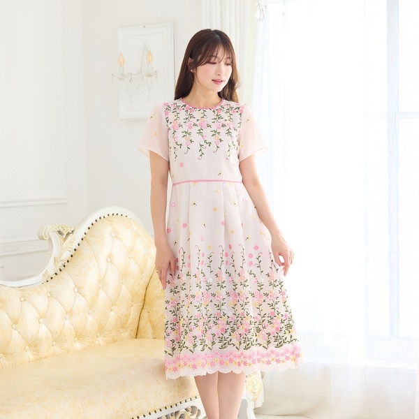 ローズティアラ（Rose Tiara）/オーガンジー吹上刺繍ワンピース