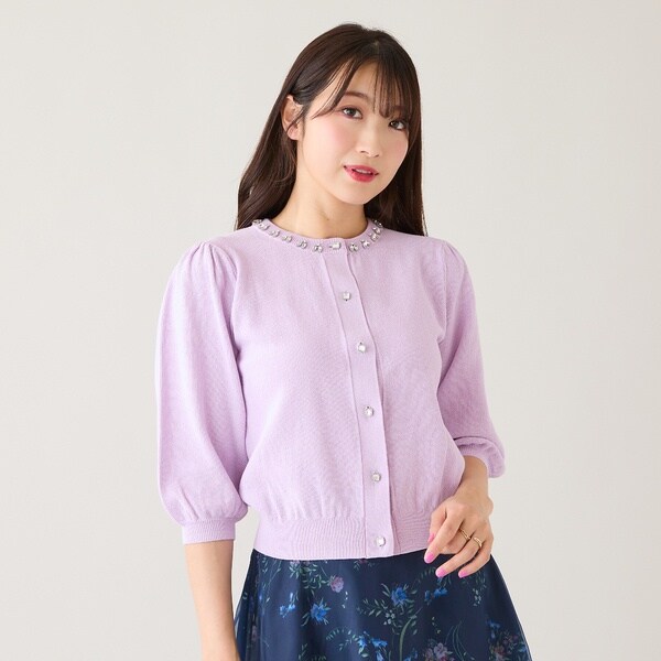 ローズティアラ（Rose Tiara）/【綿100】鹿の子編みビジューカーディガン 7,722円