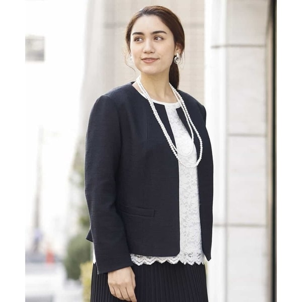 エウルキューブ/【大きいサイズ/19号まであり】ストレッチツイードノーカラージャケットの通販は