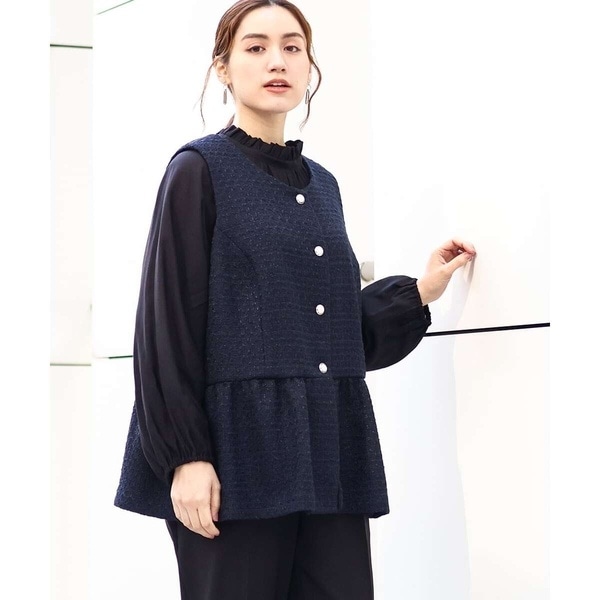 エウルキューブ（eur3）/【大きいサイズ】ツイードペプラムジレ