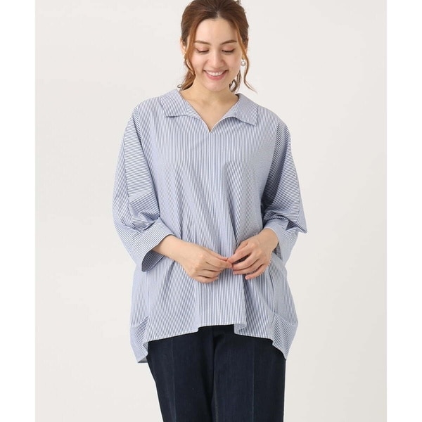 エウルキューブ（eur3）/【大きいサイズ】バックギャザーストライプシャツ