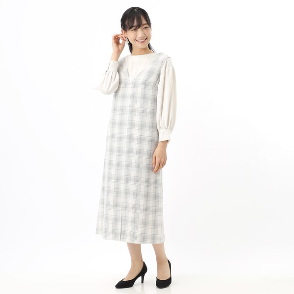 カールパークレーン/【2023春夏新作】ステッチチェックフロントスリットVあきジャンパースカート
