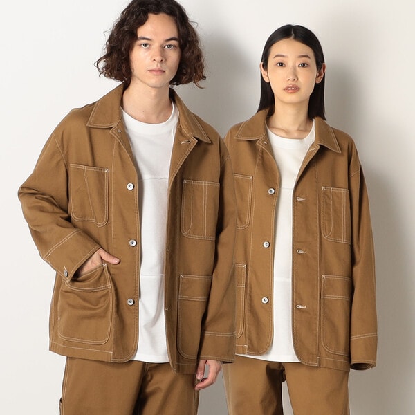 パープル＆イエロー（Purple & Yellow）/配色ステッチカバーオールの通販は