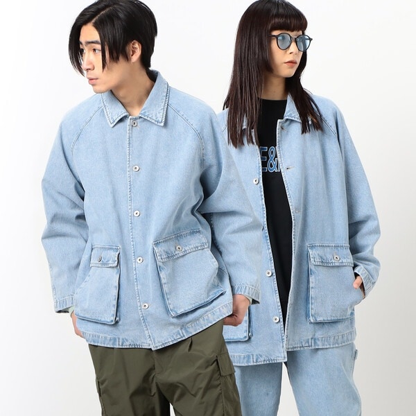 パープル＆イエロー（Purple & Yellow）/ケミカルウォッシュ デニム カバーオール