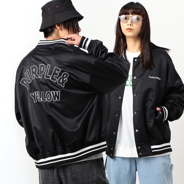 パープル＆イエロー（Purple & Yellow）/サテン スタジアムジャンパー