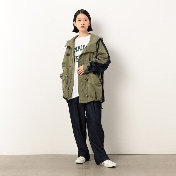 パープル＆イエロー（Purple & Yellow）/コットンツイル＆デニム 切替 ショート モッズコート パープル＆イエロー（Purple & Yellow）/コットンツイル＆デニム 切替