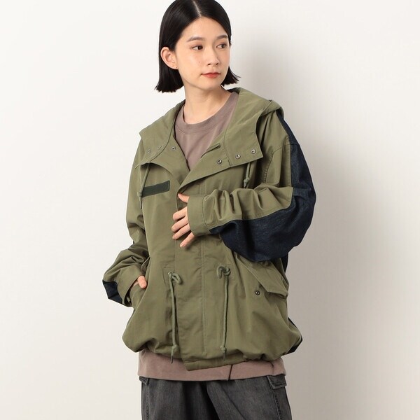 パープル＆イエロー（Purple & Yellow）/コットンツイル＆デニム 切替 ショート モッズコート パープル＆イエロー（Purple & Yellow）/コットンツイル＆デニム 切替