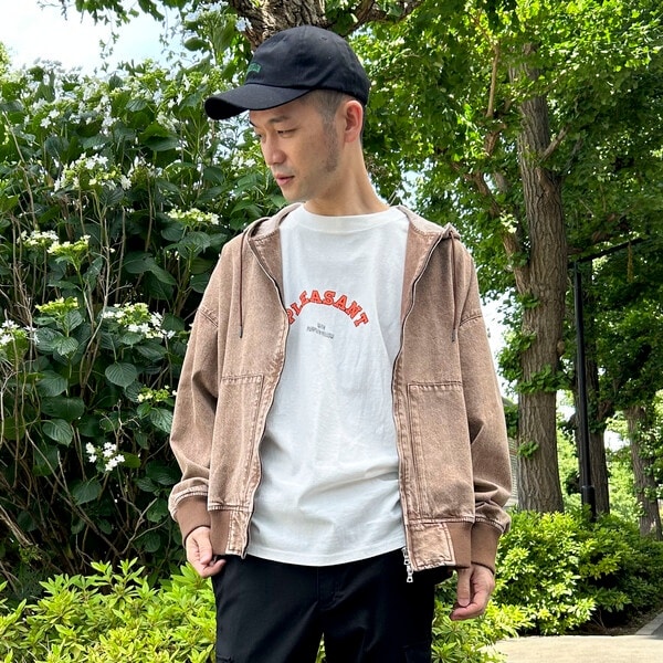 パープル＆イエロー（Purple & Yellow）/カラーデニム ケミカルウォッシュ フードブルゾン