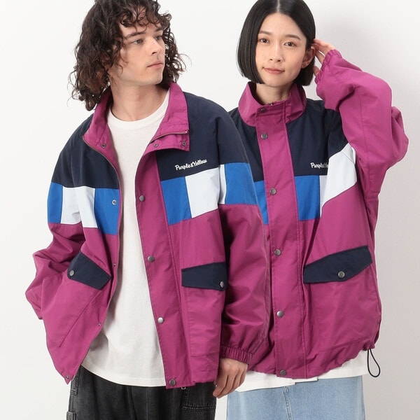 パープル＆イエロー（Purple & Yellow）/ナイロンタッサー 配色ブルゾン