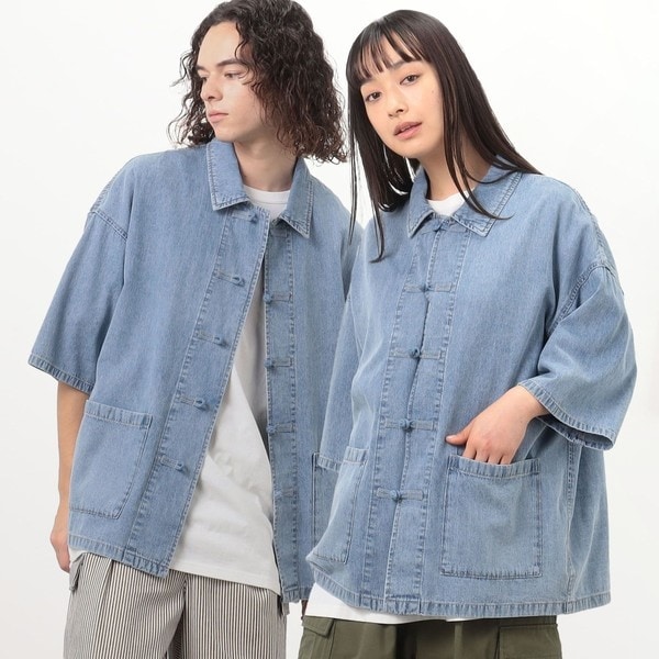 パープル＆イエロー（Purple & Yellow）/デニム チャイナシャツ_1