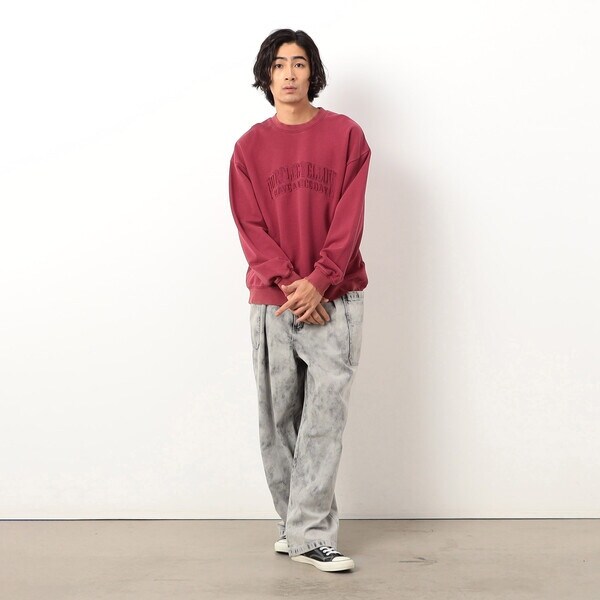 パープル＆イエロー（Purple & Yellow）/フロスト加工ロゴ刺繍クルー