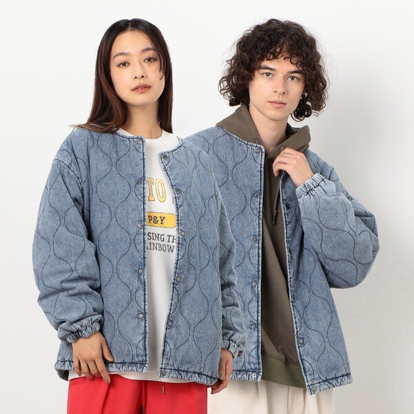 パープル＆イエロー（Purple & Yellow）/デニムキルティングノーカラーブルゾン