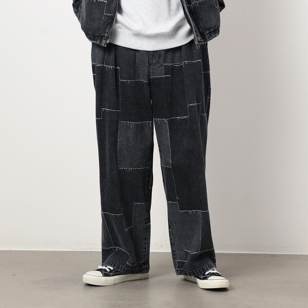 パープル＆イエロー（Purple & Yellow）/パッチワーク風デニムワイドパンツ