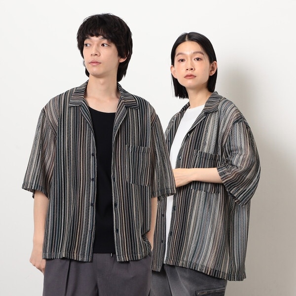 パープル＆イエロー（Purple & Yellow）/マルチカラーストライプレースシャツ