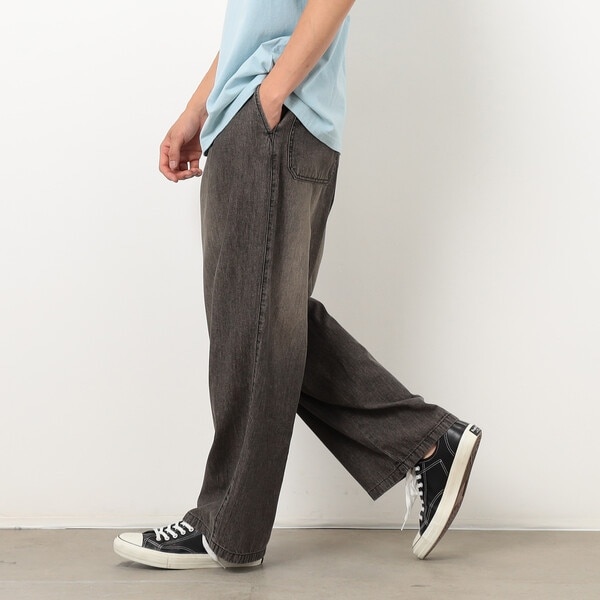 パープル＆イエロー（Purple & Yellow）/ライトオンスデニム タックワイドパンツ