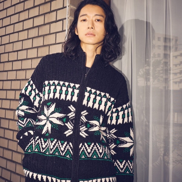 パープル＆イエロー（Purple & Yellow）/雪柄 ドライバーズニット