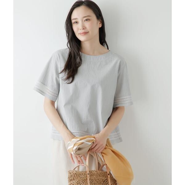 ニューヨーカー（NEWYORKER）/ヘアラインコットンボイル レース切り替えTブラウスの通販は 15,048円