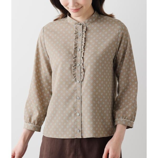 ニューヨーカー（NEWYORKER）/ドットペイズリープリントバンドカラー7分袖ブラウスの通販は