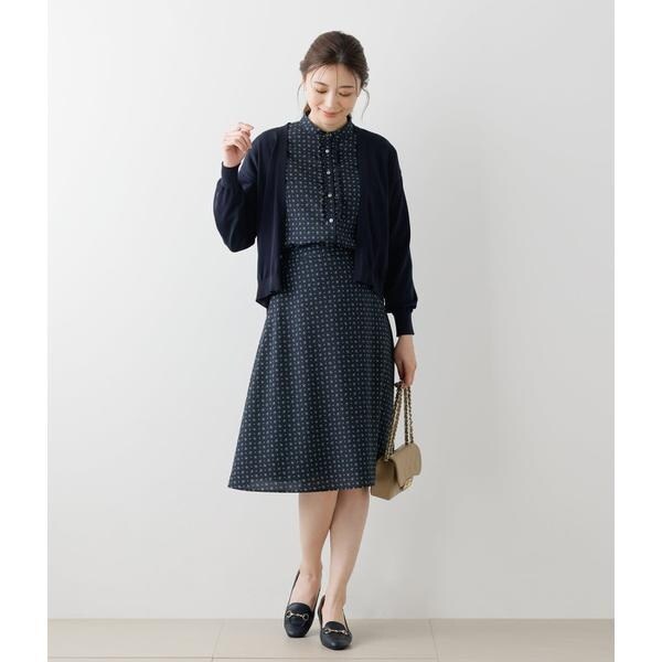 ニューヨーカー（NEWYORKER）/ドットペイズリープリントバンドカラー7分袖ブラウスの通販は