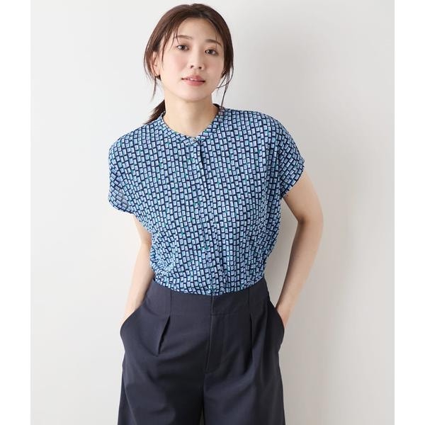 ニューヨーカー（NEWYORKER）/ポリエステル強撚スムース 幾何学プリント ボックスシルエットプルオー