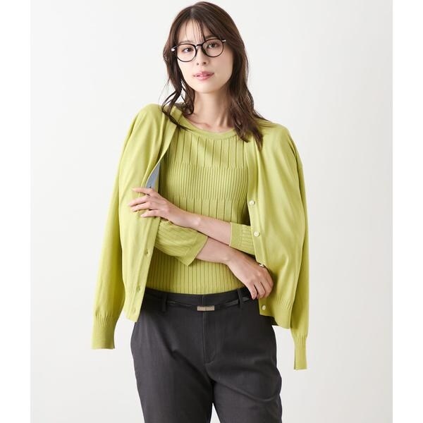 NEWYORKER / ニューヨーカー TCヘリンボーン 7分袖ニットプルオーバー