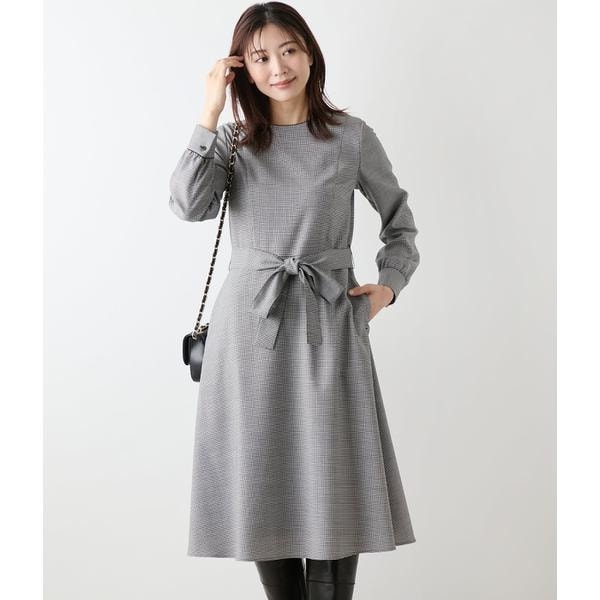 ニューヨーカー（NEWYORKER）/【ストレッチ】ウール混ハウンドトゥース ウエスト切替えパイピングフレ