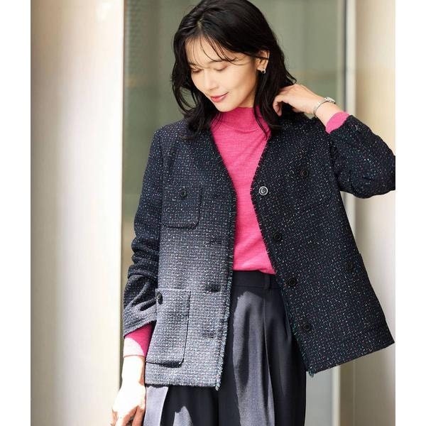 ニューヨーカー（NEWYORKER）/ネオンカラーミックスツィード ノーカラージャケット