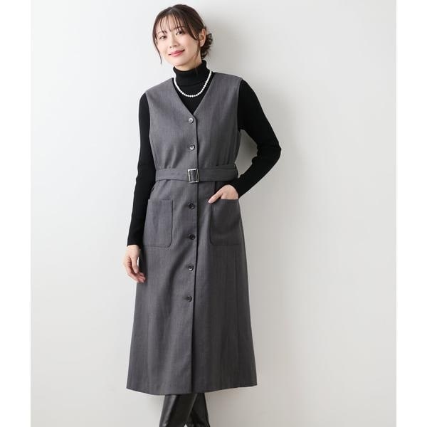 ニューヨーカー（NEWYORKER）/【ストレッチ】デニム調メランジストライプ Vネックジャンパースカート