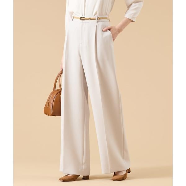 【NEW】ニューヨーカー（NEWYORKER）/【ウォッシャブル】シルキークロス 1タックワイドパンツ（ベージュ）