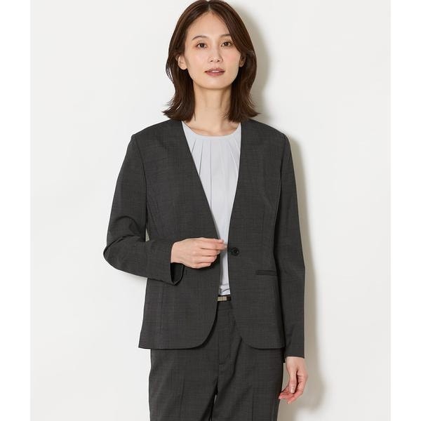 ニューヨーカー（NEWYORKER）/【ウォッシャブル】ウールピンヘッド 1釦カラーレスジャケット