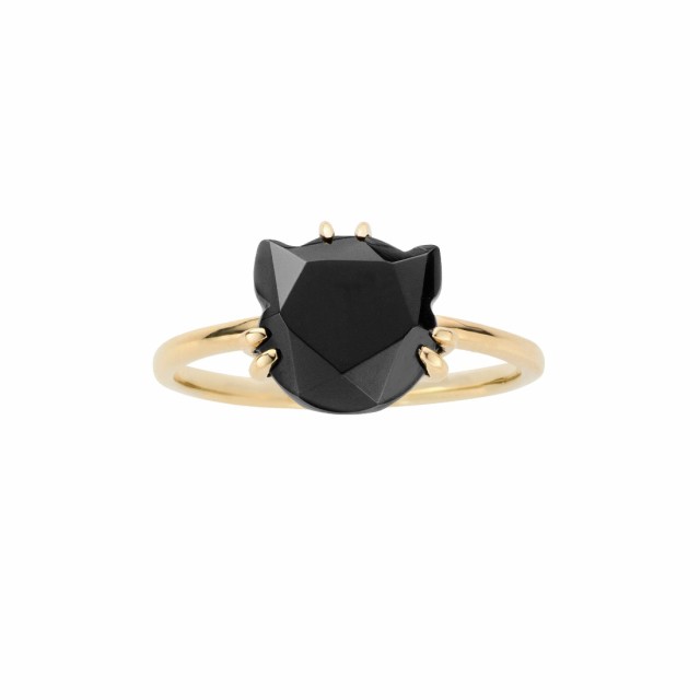 ヴイエー ヴァンドーム青山（va vendome aoyama）/K10YG ねこ ブラックカルセドニー リング【Me&Cats寄付対象商品】
