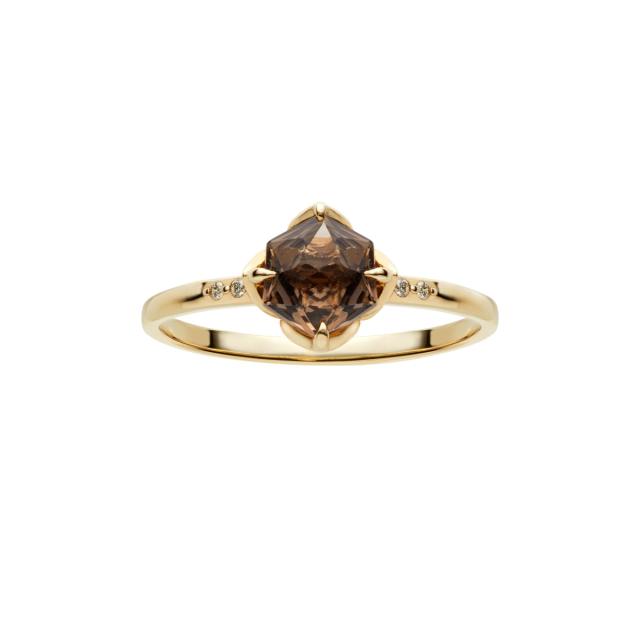 スモーキークォーツK14フラワーデザインリング10〜11サイズ K14