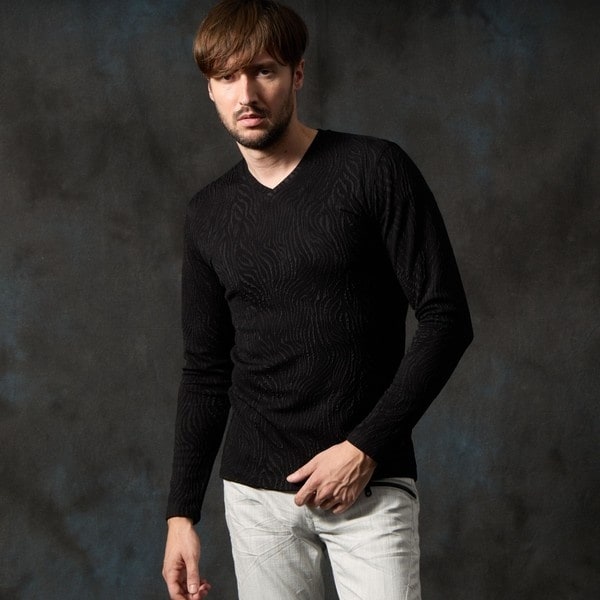 ハイダウェイ（HIDEAWAYS）/ゼブラ風ブリスタ−ジャカードＶネックプルオーバー