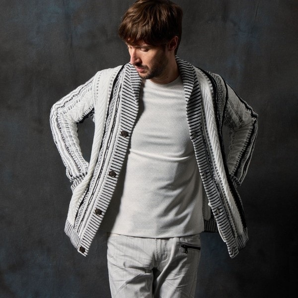 ハイダウェイ（HIDEAWAYS）/ランダムストライプ３Dニットカーディガン