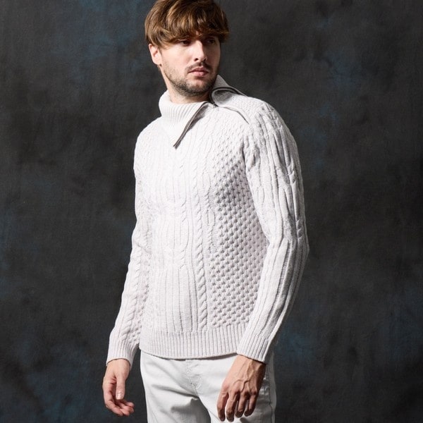 ハイダウェイ（HIDEAWAYS）/ケーブル編み衿ファスナータートルネックニット
