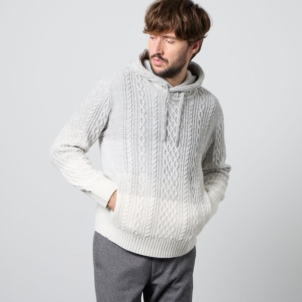 ハイダウェイ（HIDEAWAYS）/ケーブルグラデーションフーテッドプルオーバーニット