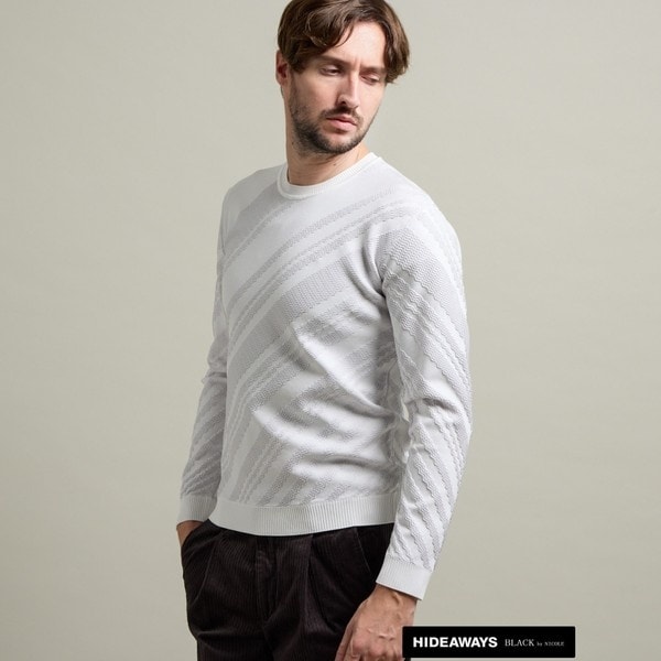 ハイダウェイ（HIDEAWAYS）/【HIDEAWAYS BLACK】バイアスリンクスジャカードクルーネックニット