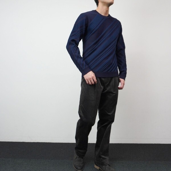 ハイダウェイ（HIDEAWAYS）/【HIDEAWAYS BLACK】バイアスリンクスジャカードクルーネックニット