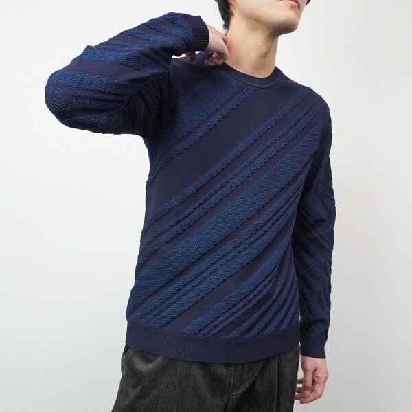 ハイダウェイ（HIDEAWAYS）/【HIDEAWAYS BLACK】バイアスリンクスジャカードクルーネックニット