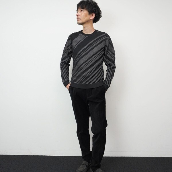 ハイダウェイ（HIDEAWAYS）/【HIDEAWAYS BLACK】バイアスリンクスジャカードクルーネックニット