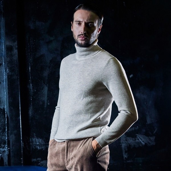 ハイダウェイ（HIDEAWAYS）/【HIDEAWAYS BLACK】シルク混　ミラノリブタートルネックニット