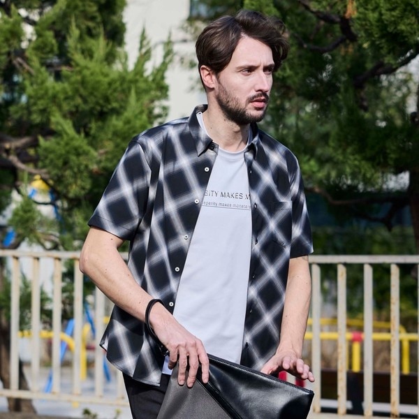 ハイダウェイ（HIDEAWAYS）/オンブレチェックショートレギュラー半袖シャツ