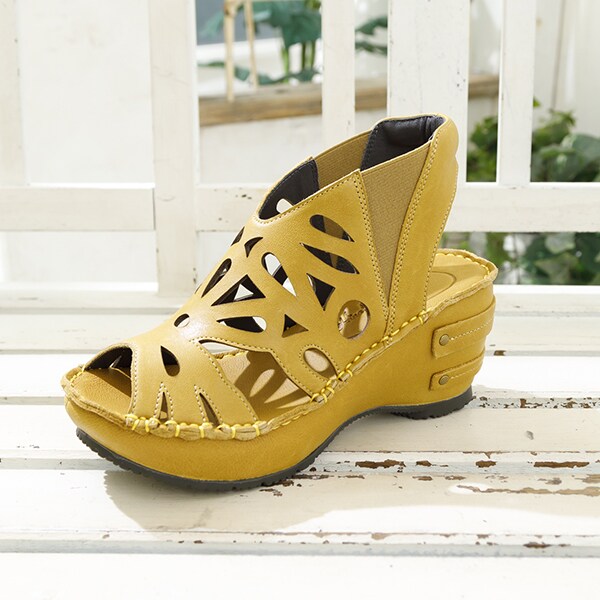 ヒナ デイ グリーン（Hina Day Green）/厚底 ウェッジ カットワークモティーフ サンダル ブーティー ヒナ デイ グリーン（Hina Day Green）/厚底 ウェッジ カットワーク