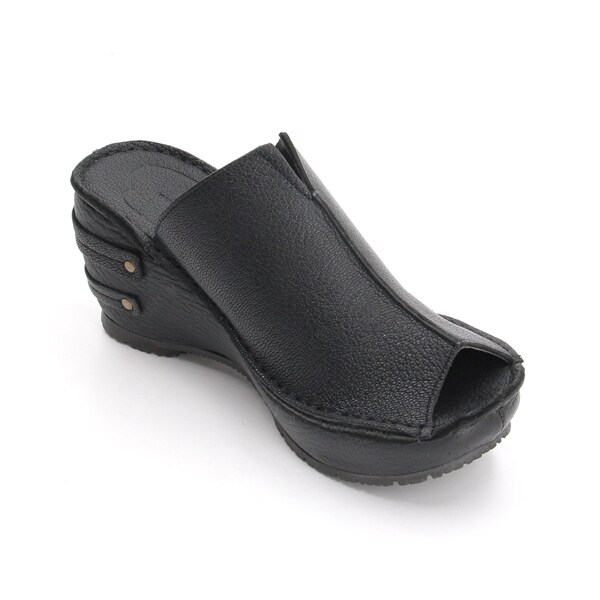 【美品】ヒナデイグリーン レザー ミュール サンダル ウェッジソール L 黒 ヒナ デイ グリーン（Hina Day Green）/厚底 ウェッジ シンプル